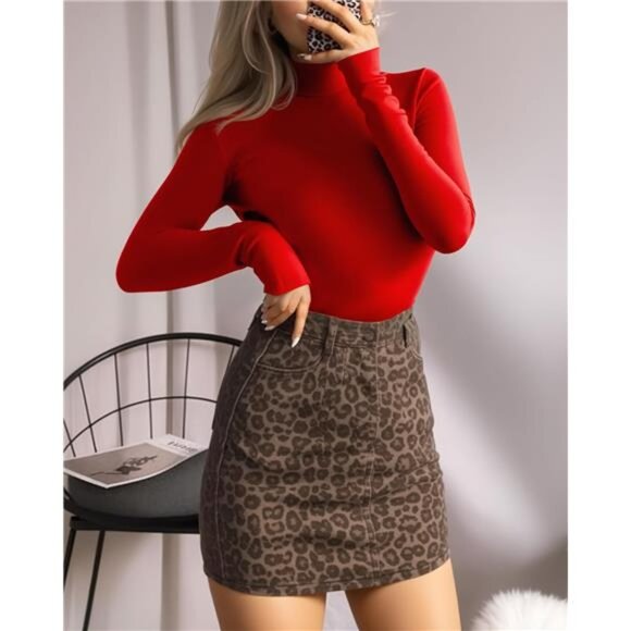 Women's Mock Turtle Neck Long Sleeve Bodysuit Jumpsuit - Picture 2 of 7